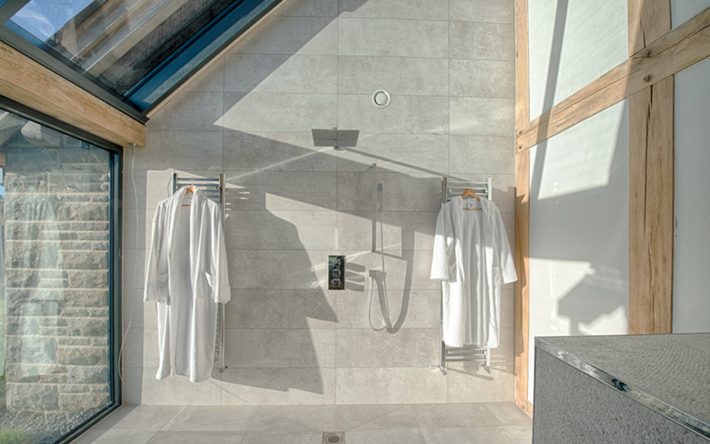 glass roof with timber beams